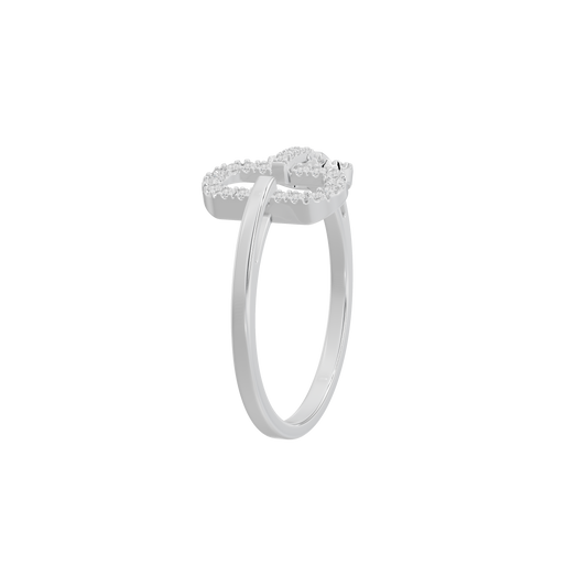Sterling silver lab diamond ring side view with pave stones on open link band