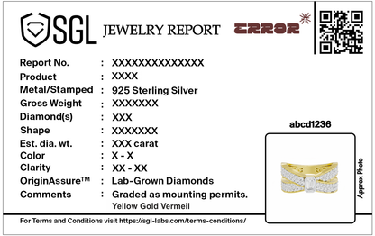 Jewelry report card with QR code for lab diamond ring, 925 sterling silver