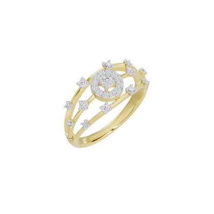 Yellow gold vermeil lab diamond halo ring with round center stone and side accents