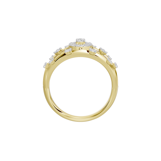 Yellow gold vermeil lab diamond ring with round prong-set stones along the band