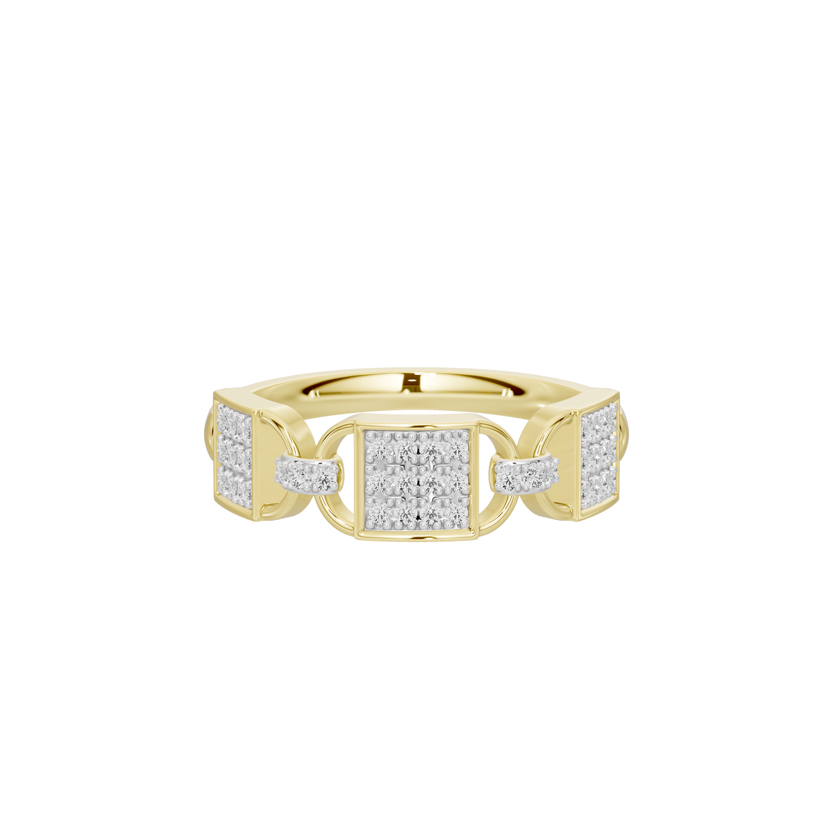 Yellow gold vermeil lab diamond band ring with center rectangular stone and side stones