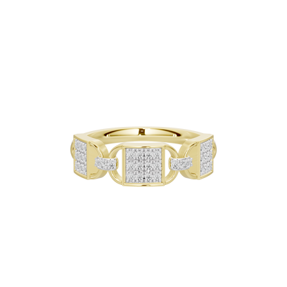 Yellow gold vermeil lab diamond band ring with center rectangular stone and side stones