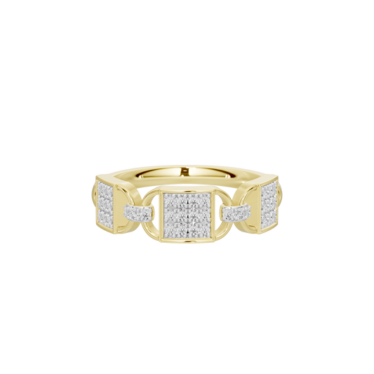 Yellow gold vermeil lab diamond band ring with center rectangular stone and side stones