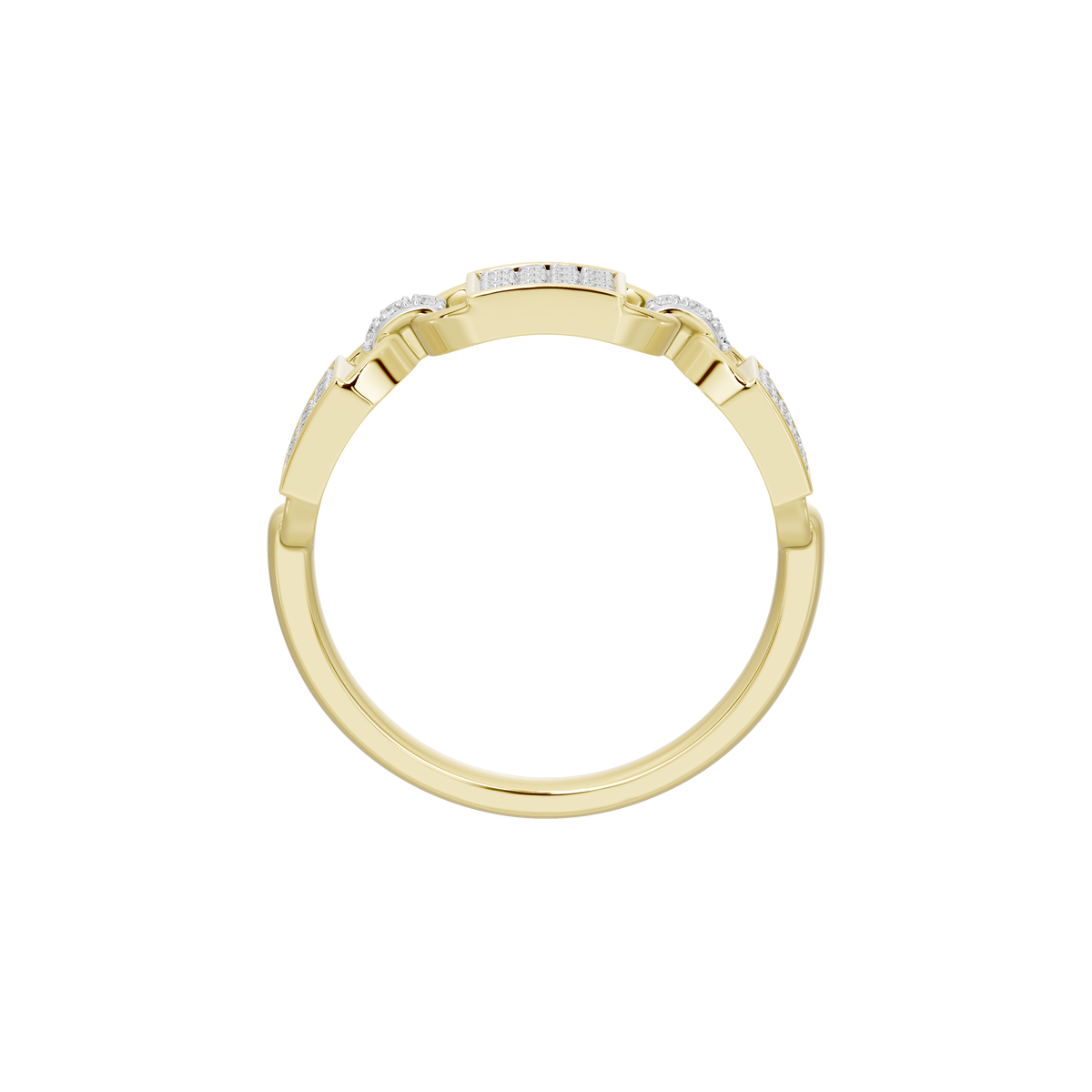 Yellow gold vermeil lab diamond band ring, top view with rectangular bezels