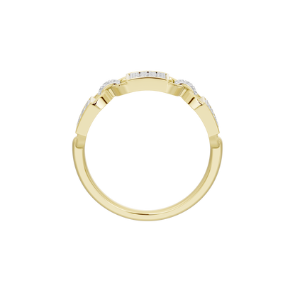 Yellow gold vermeil lab diamond band ring, top view with rectangular bezels