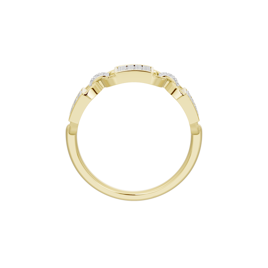Yellow gold vermeil lab diamond band ring, top view with rectangular bezels