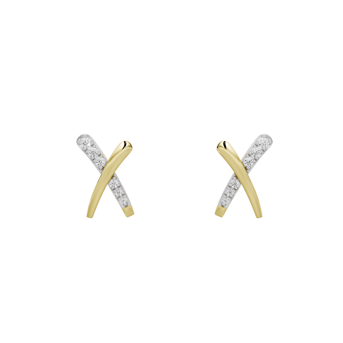Yellow gold vermeil lab diamond X stud earrings with pavé stone accents on cross