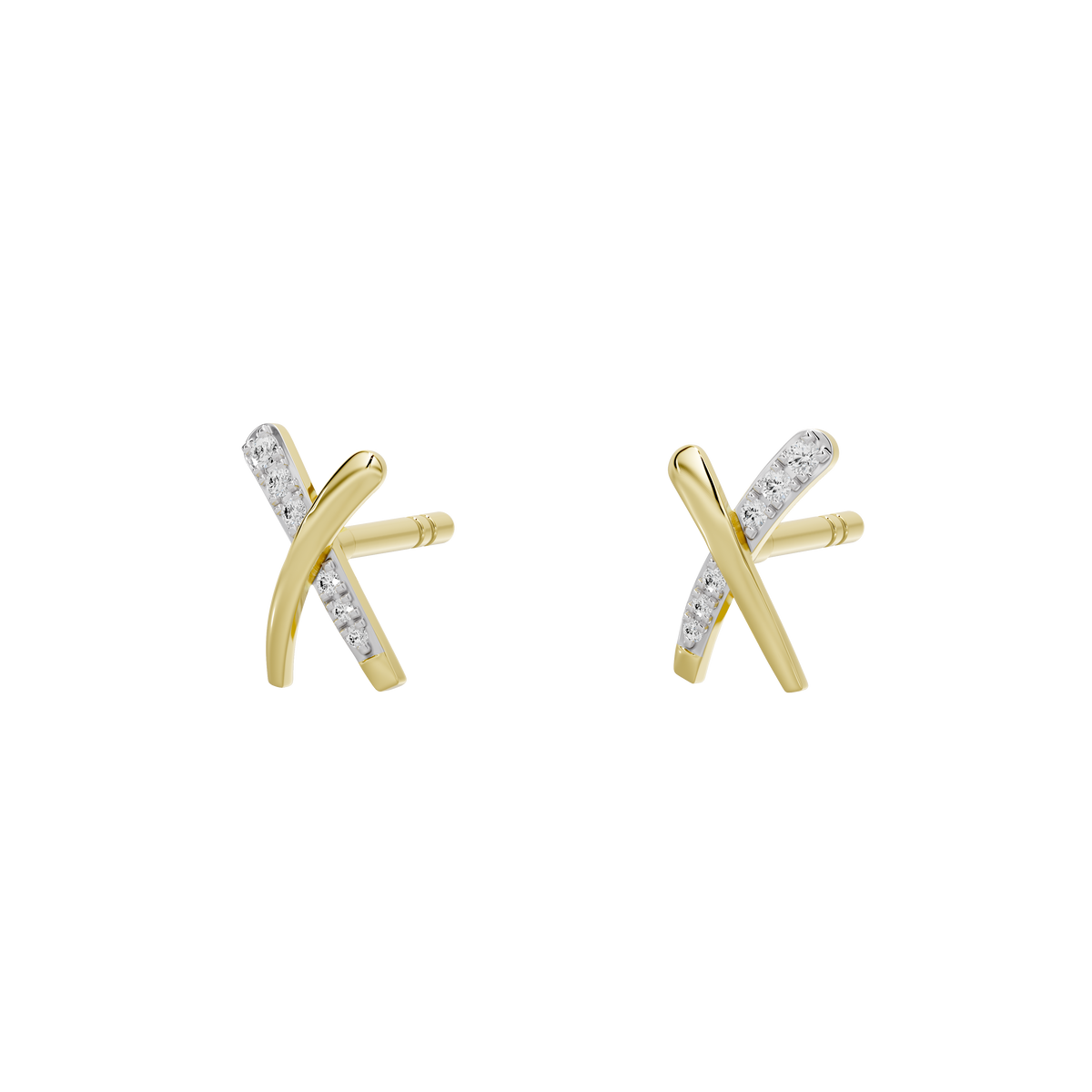 Yellow gold vermeil lab diamond X stud earrings with pavé sparkle cross design
