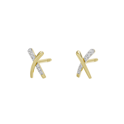 Yellow gold vermeil lab diamond X stud earrings with pavé sparkle cross design