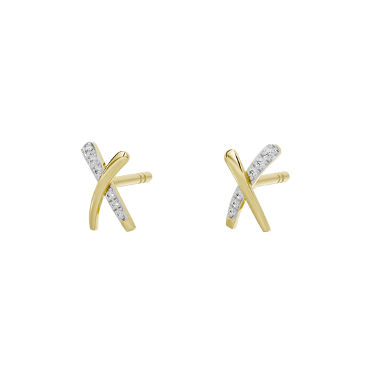 Yellow gold vermeil lab diamond X stud earrings with pavé sparkle cross design