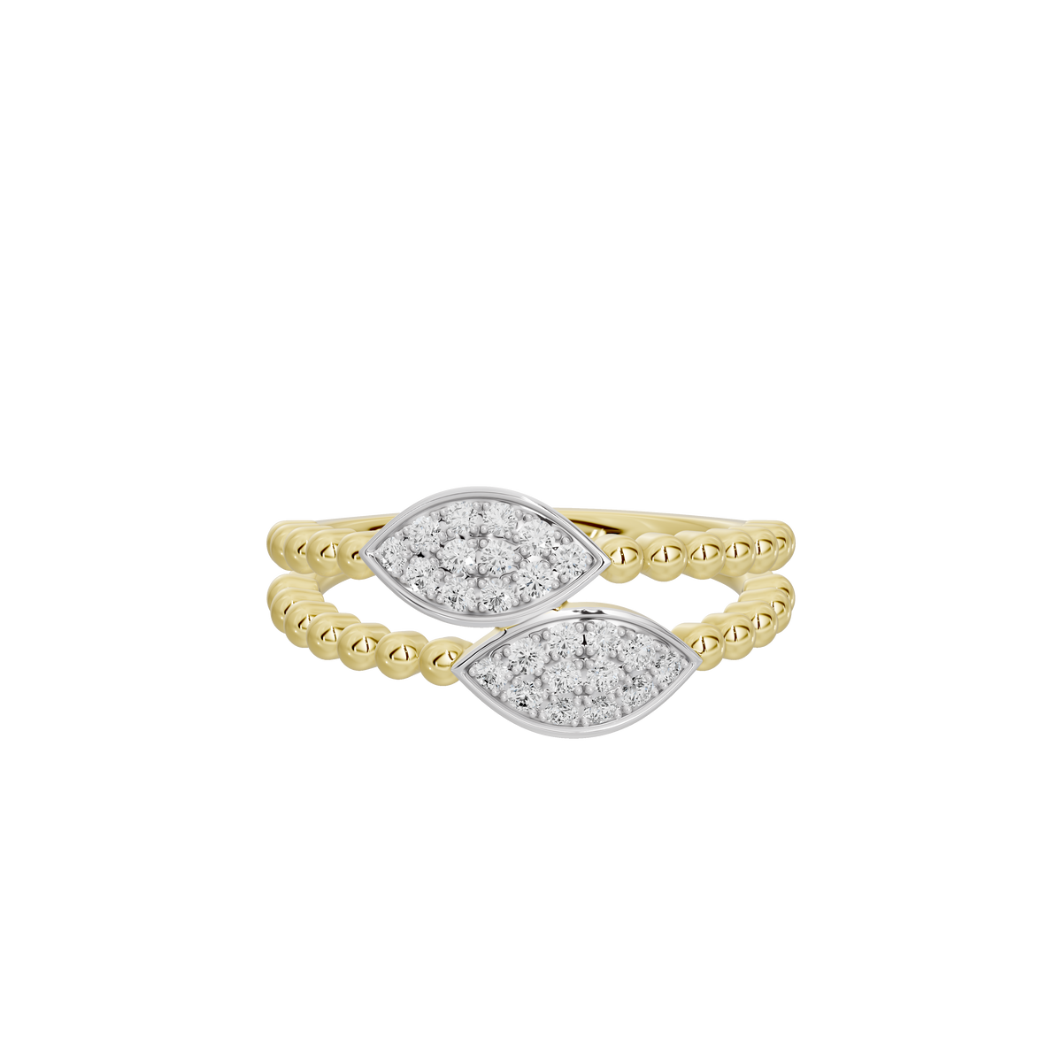 Yellow gold vermeil double band ring with two oval lab-diamond cluster settings