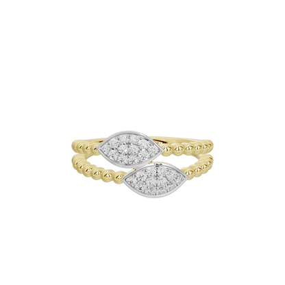 Yellow gold vermeil double band ring with two oval lab-diamond cluster settings