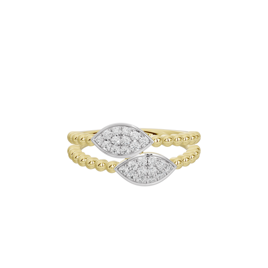 Yellow gold vermeil double band ring with two oval lab-diamond cluster settings