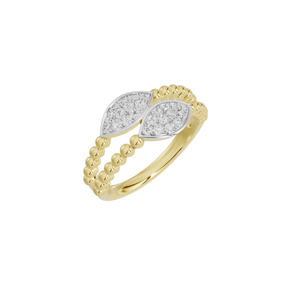 Yellow gold vermeil ring with two oval lab-diamond cluster centers and beaded edges
