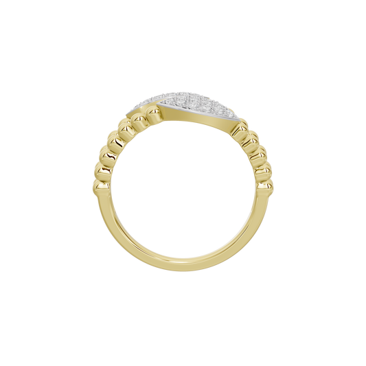 Yellow gold vermeil band with beaded links and an oval lab-diamond cluster top