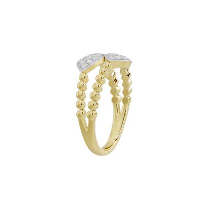 Yellow gold vermeil ring angled view with two stacked oval lab-diamond cluster settings