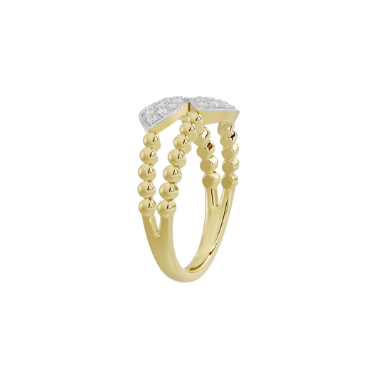 Yellow gold vermeil ring angled view with two stacked oval lab-diamond cluster settings
