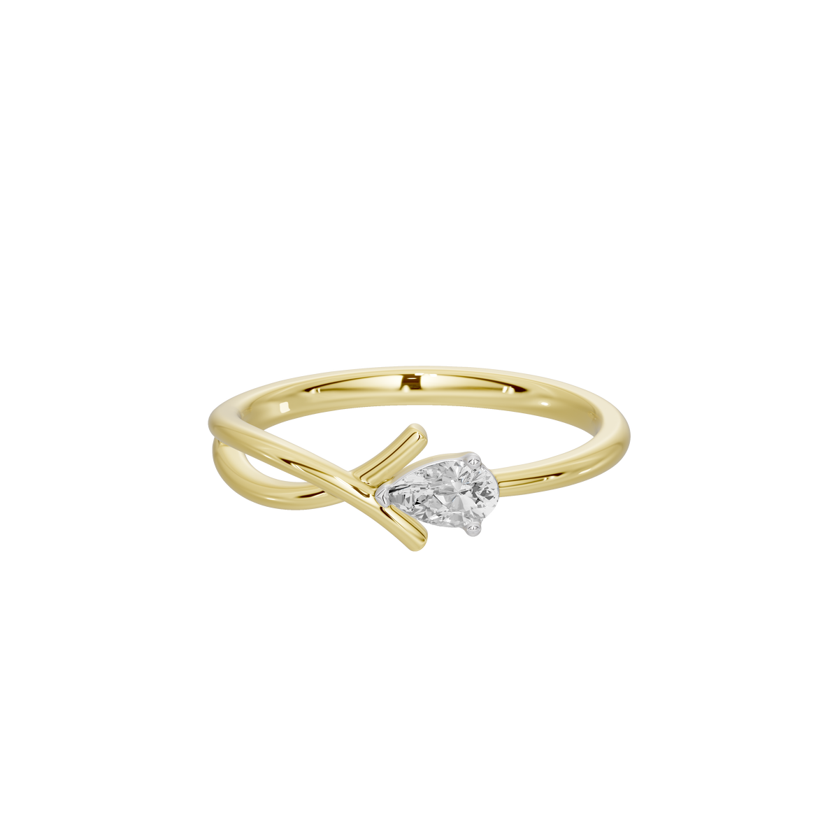 Yellow gold vermeil lab diamond ring with round center stone and V-shaped prongs