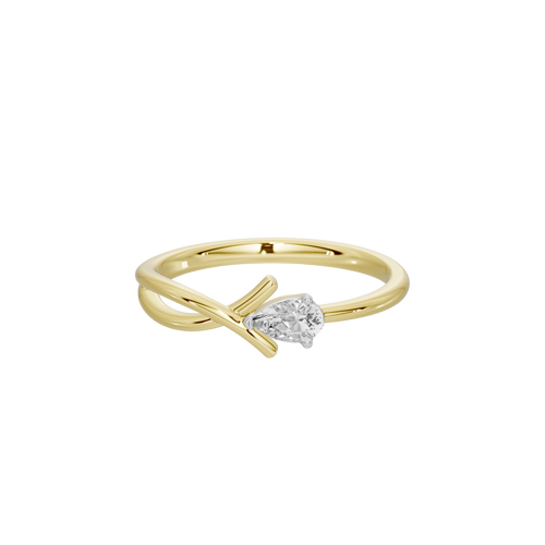 Yellow gold vermeil lab diamond ring with round center stone and V-shaped prongs