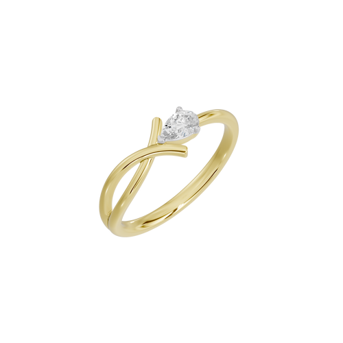 Yellow gold vermeil lab diamond ring with round center stone and crisscross band