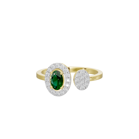 Yellow gold vermeil ring with green oval lab diamond center and pave halo