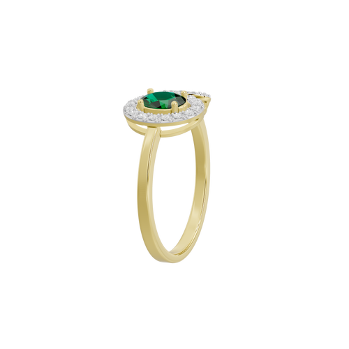 Yellow gold vermeil ring with green oval center stone and diamond pave band