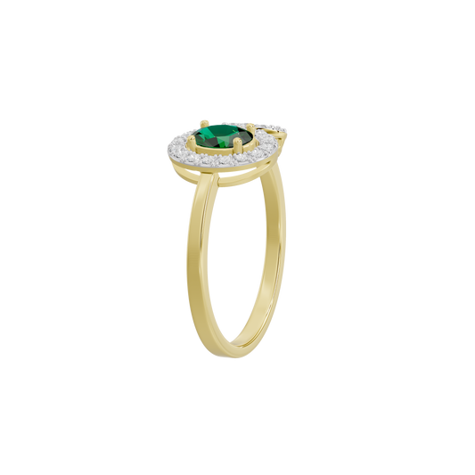 Yellow gold vermeil ring with green oval center stone and diamond pave band