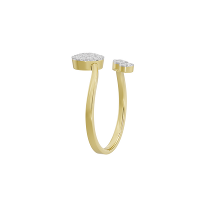 Yellow gold vermeil ring with round pavé stone top and slim curved bands