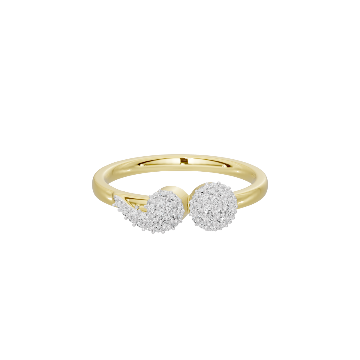 Yellow gold vermeil dual orbit lab diamond ring with two round pavé clusters