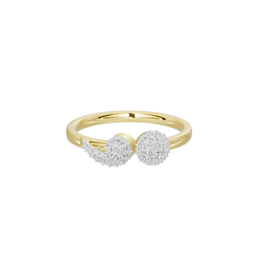 Yellow gold vermeil dual orbit lab diamond ring with two round pavé clusters