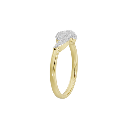 Yellow gold vermeil dual orbit lab diamond ring with two round pavé stones, angled view