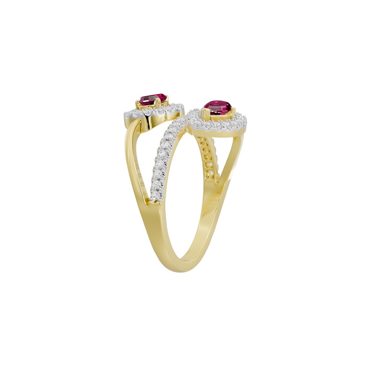 Yellow gold vermeil lab diamond ring with pink oval center stone and halo