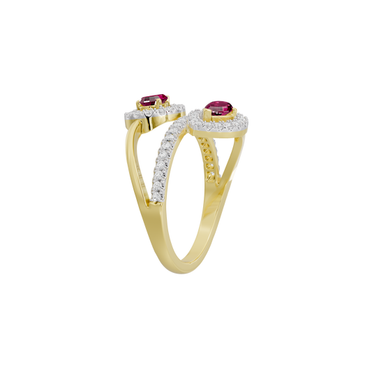 Yellow gold vermeil lab diamond ring with pink oval center stone and halo