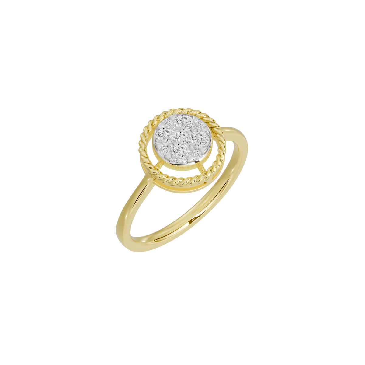 Yellow gold vermeil lab diamond halo ring with braided band