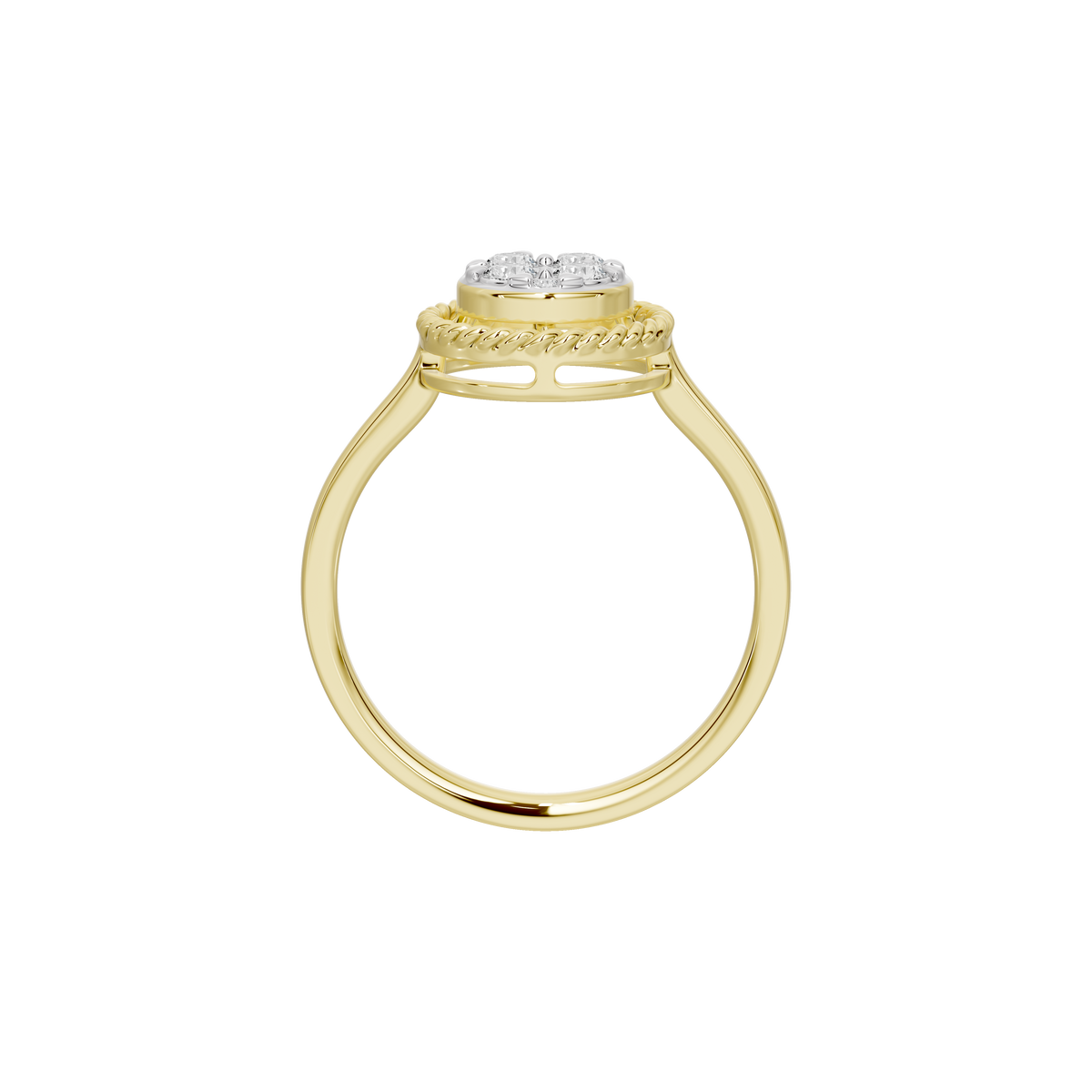 Yellow gold vermeil lab diamond halo ring with braided halo top view
