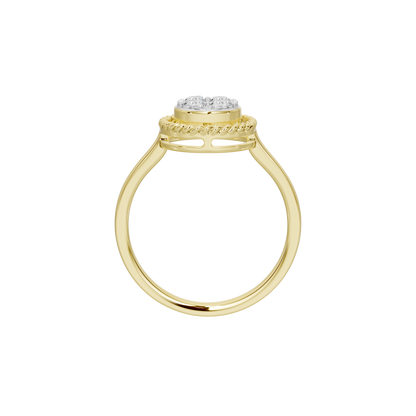 Yellow gold vermeil lab diamond halo ring with braided halo top view