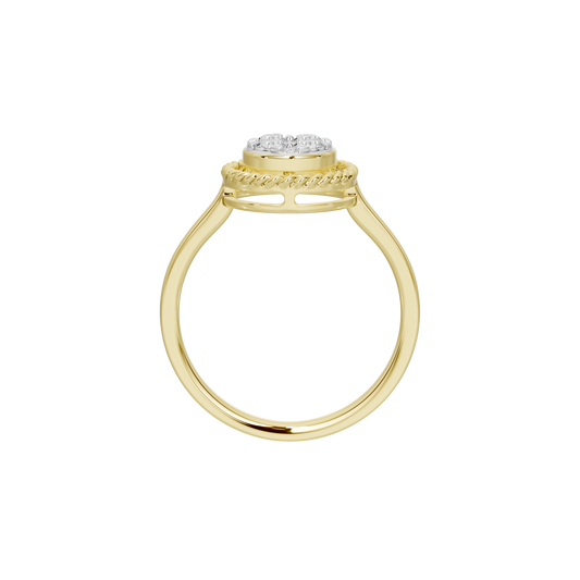 Yellow gold vermeil lab diamond halo ring with braided halo top view