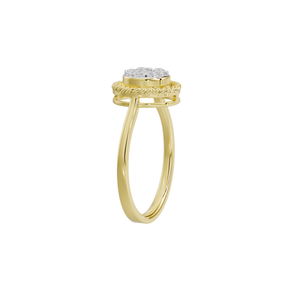Yellow gold vermeil lab diamond halo ring, braided band detail from the side