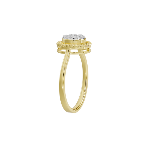Yellow gold vermeil lab diamond halo ring, braided band detail from the side