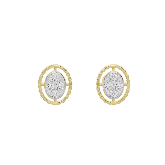 Oval halo lab diamond earrings in yellow gold vermeil, front view pair