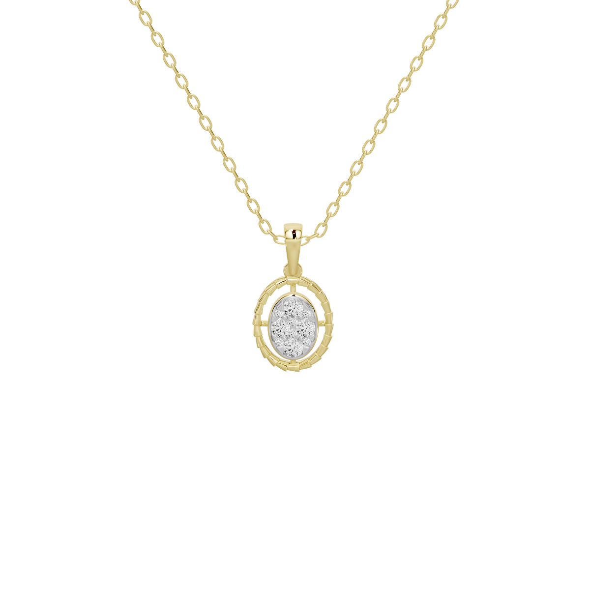 Yellow gold vermeil oval pendant with round diamond halo and fine chain