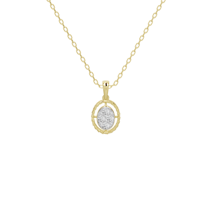 Yellow gold vermeil oval pendant with round diamond halo and fine chain