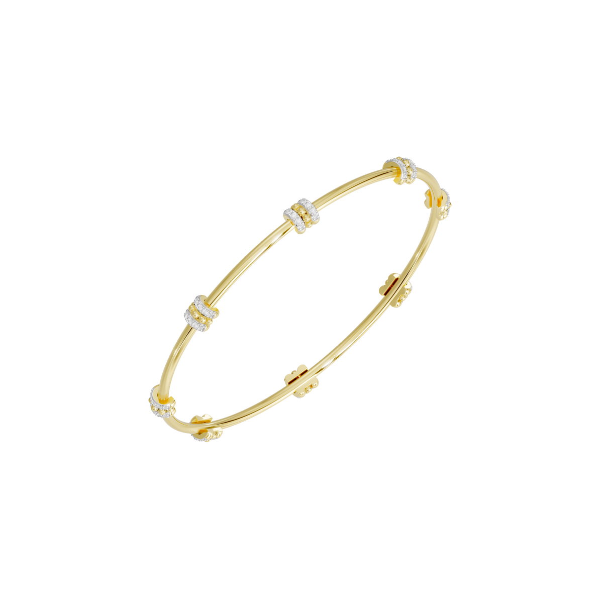 Yellow gold vermeil lab diamond bangle with three pavé diamond clusters