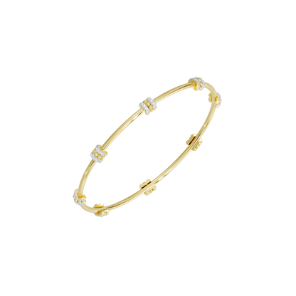 Yellow gold vermeil lab diamond bangle with three pavé diamond clusters