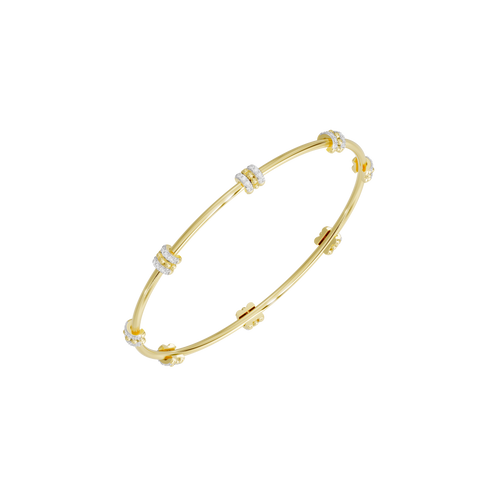 Yellow gold vermeil lab diamond bangle with three pavé diamond clusters