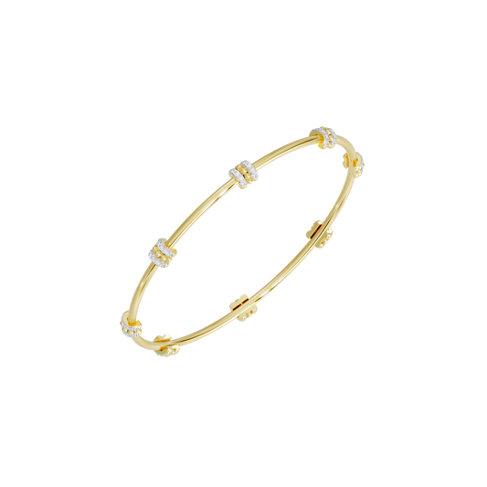 Yellow gold vermeil lab diamond bangle with three pavé diamond clusters