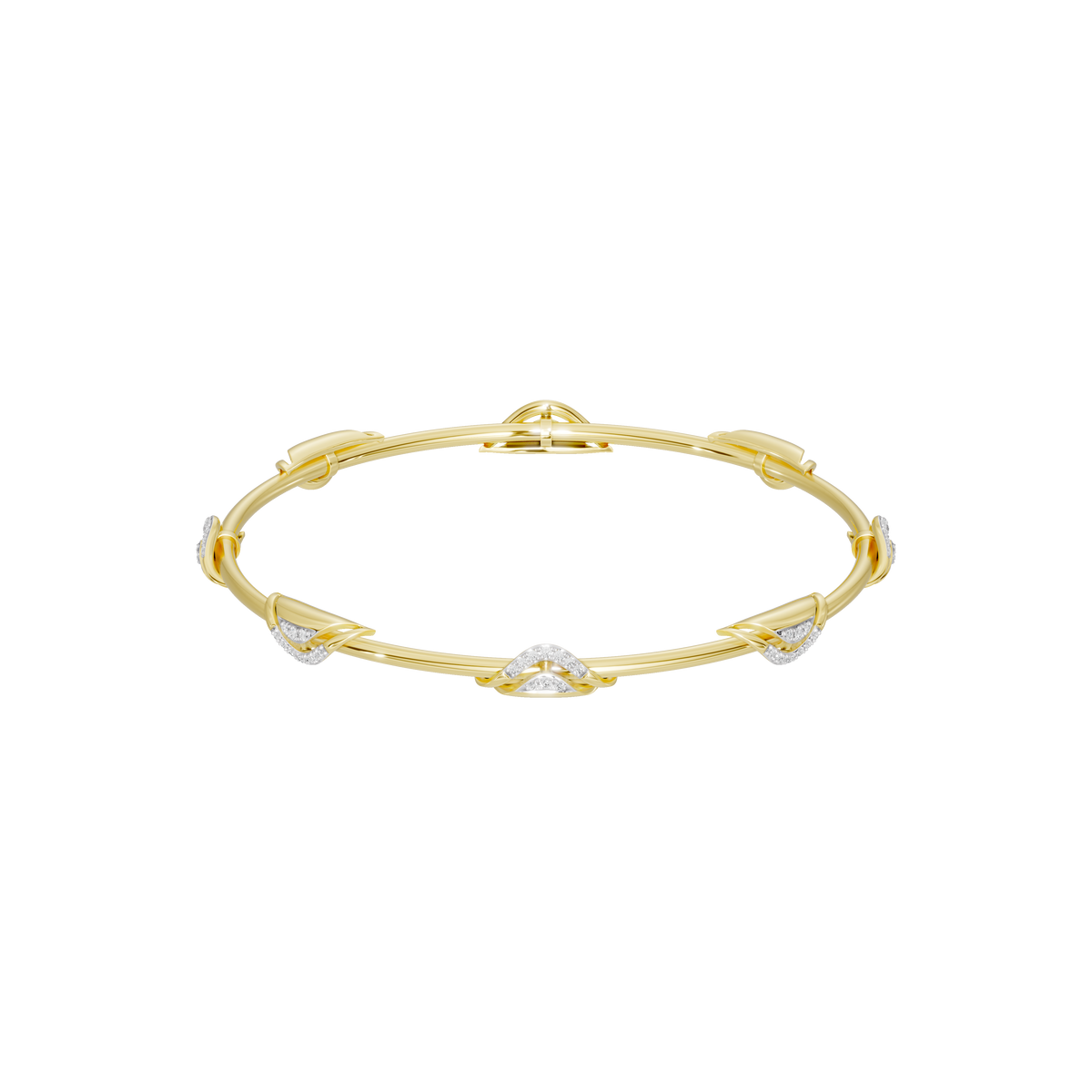Yellow gold vermeil lab diamond bangle with wave twist centerpiece, isolated