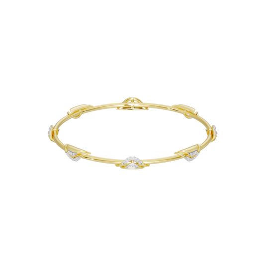 Yellow gold vermeil lab diamond bangle with wave twist centerpiece, isolated