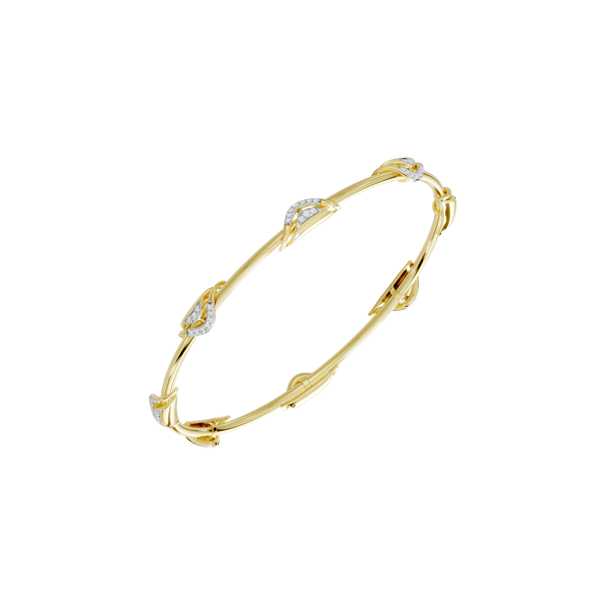 Yellow gold vermeil twist bangle with lab diamond bezel details, isolated