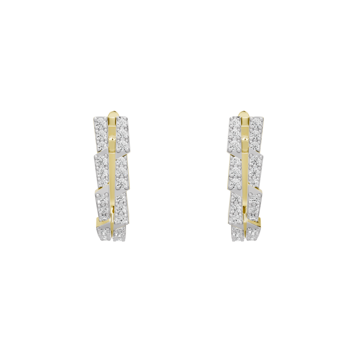 Yellow gold vermeil hoop earrings with lab diamonds in vertical pavé blocks